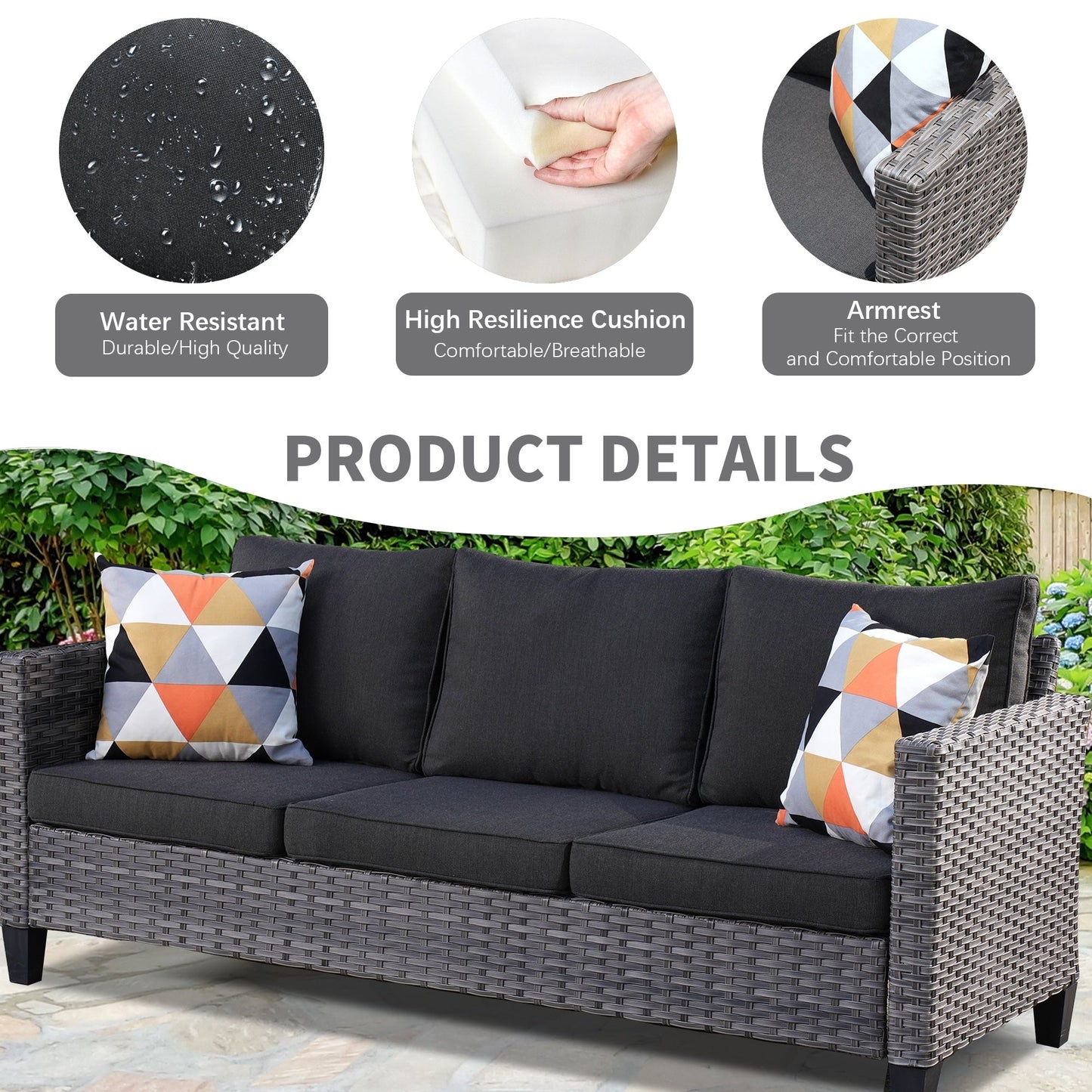 Set da conversazione in vimini per esterni OVIOS da 7 pezzi