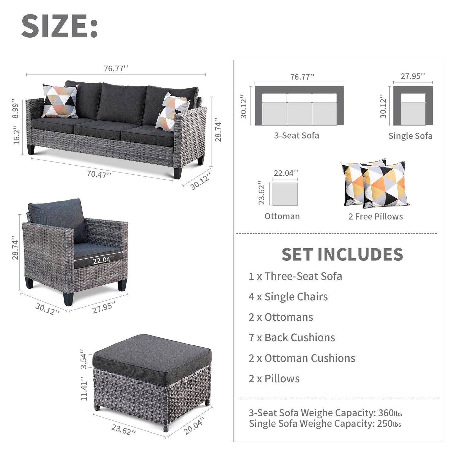 Set da conversazione in vimini per esterni OVIOS da 7 pezzi