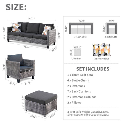 Set da conversazione in vimini per esterni OVIOS da 7 pezzi