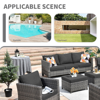 Set da conversazione in vimini per esterni OVIOS da 7 pezzi