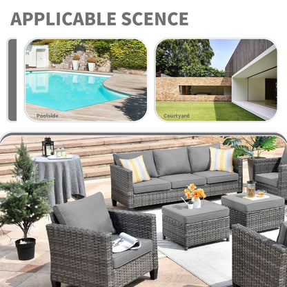 Set da conversazione in vimini per esterni OVIOS da 7 pezzi