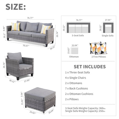 Set da conversazione in vimini per esterni OVIOS da 7 pezzi