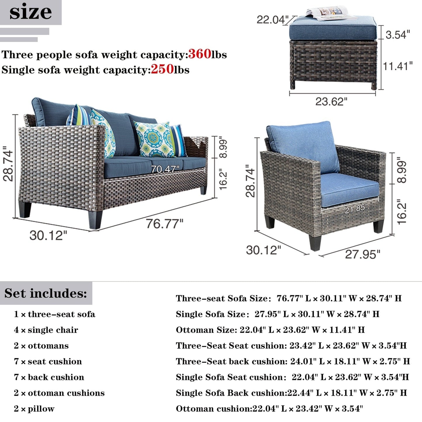 Set da conversazione in vimini per esterni OVIOS da 7 pezzi