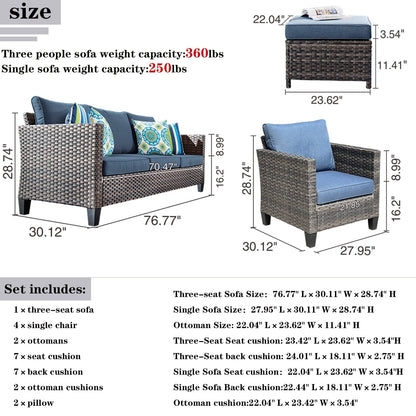 Set da conversazione in vimini per esterni OVIOS da 7 pezzi