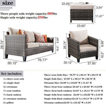 Set da conversazione in vimini per esterni OVIOS da 7 pezzi