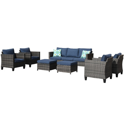 Set da conversazione in vimini per esterni OVIOS da 7 pezzi