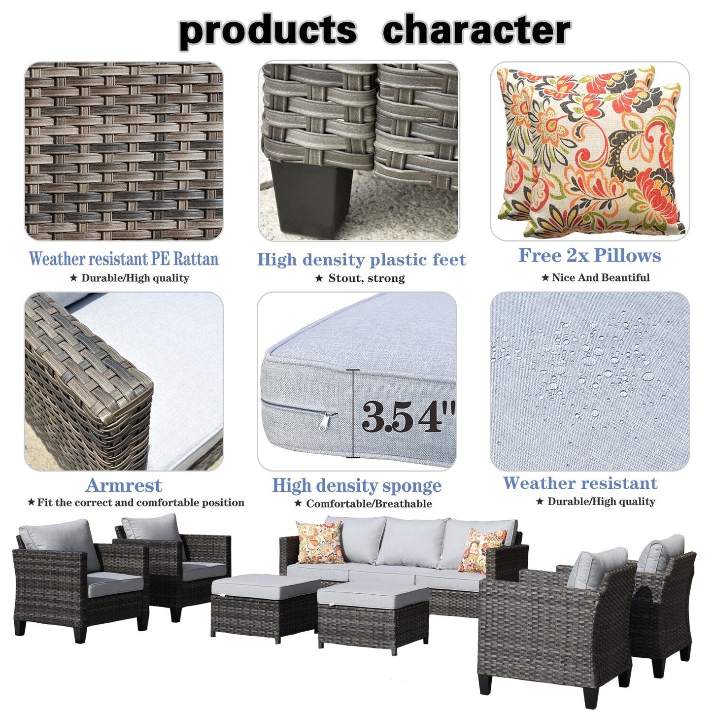 Set da conversazione in vimini per esterni OVIOS da 7 pezzi