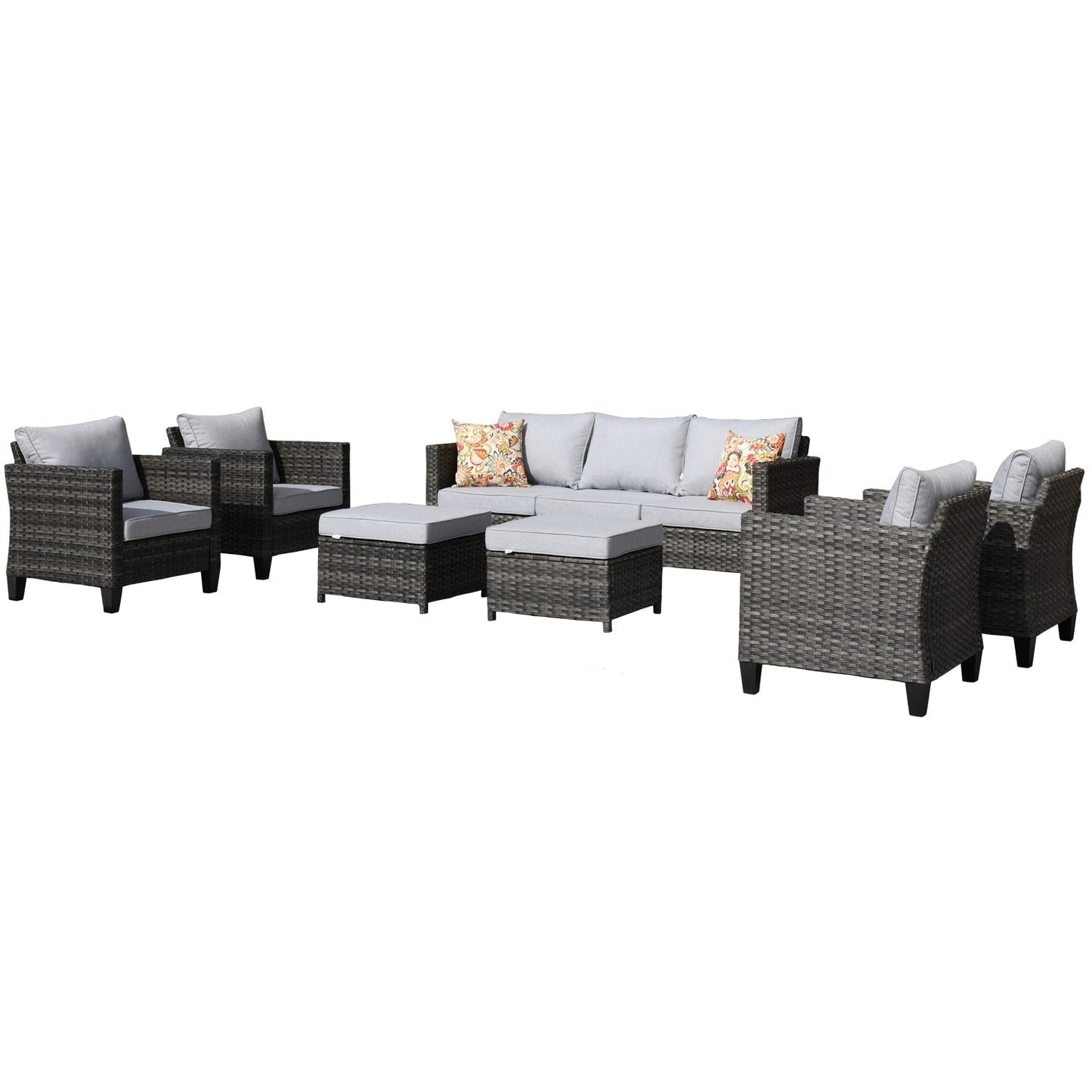 Set da conversazione in vimini per esterni OVIOS da 7 pezzi