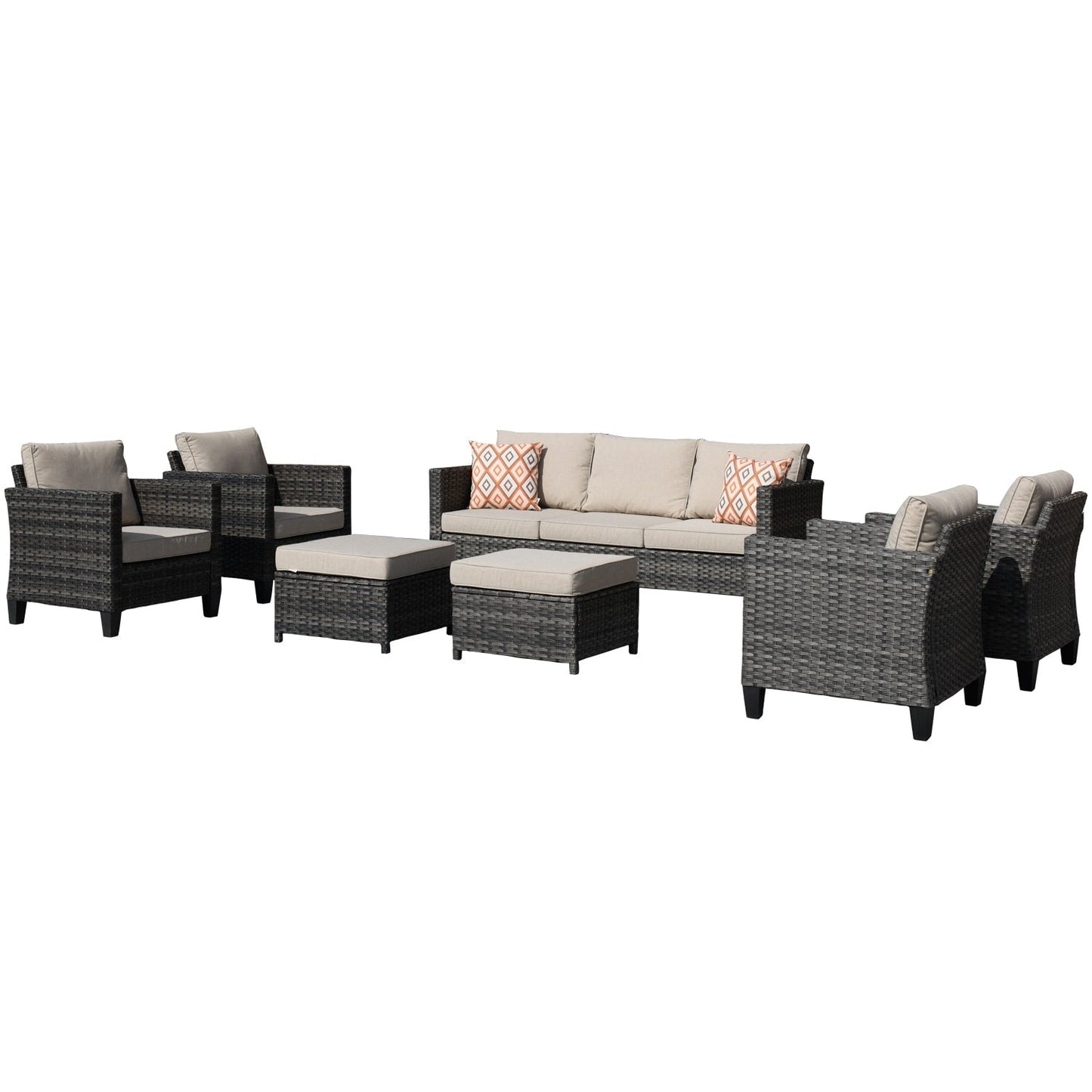 Set da conversazione in vimini per esterni OVIOS da 7 pezzi