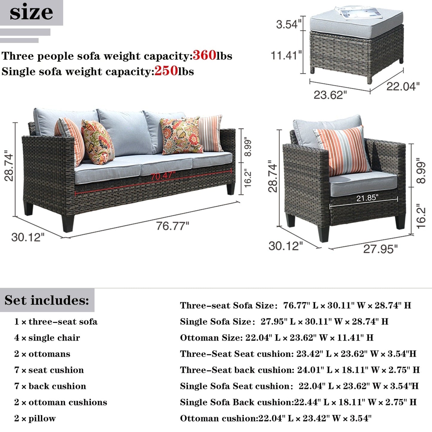Set da conversazione in vimini per esterni OVIOS da 7 pezzi
