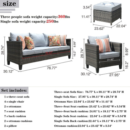 Set da conversazione in vimini per esterni OVIOS da 7 pezzi