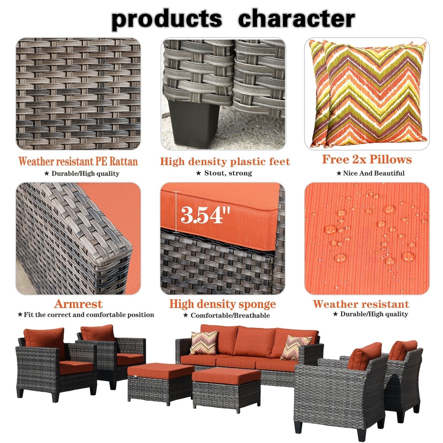 Set da conversazione in vimini per esterni OVIOS da 7 pezzi