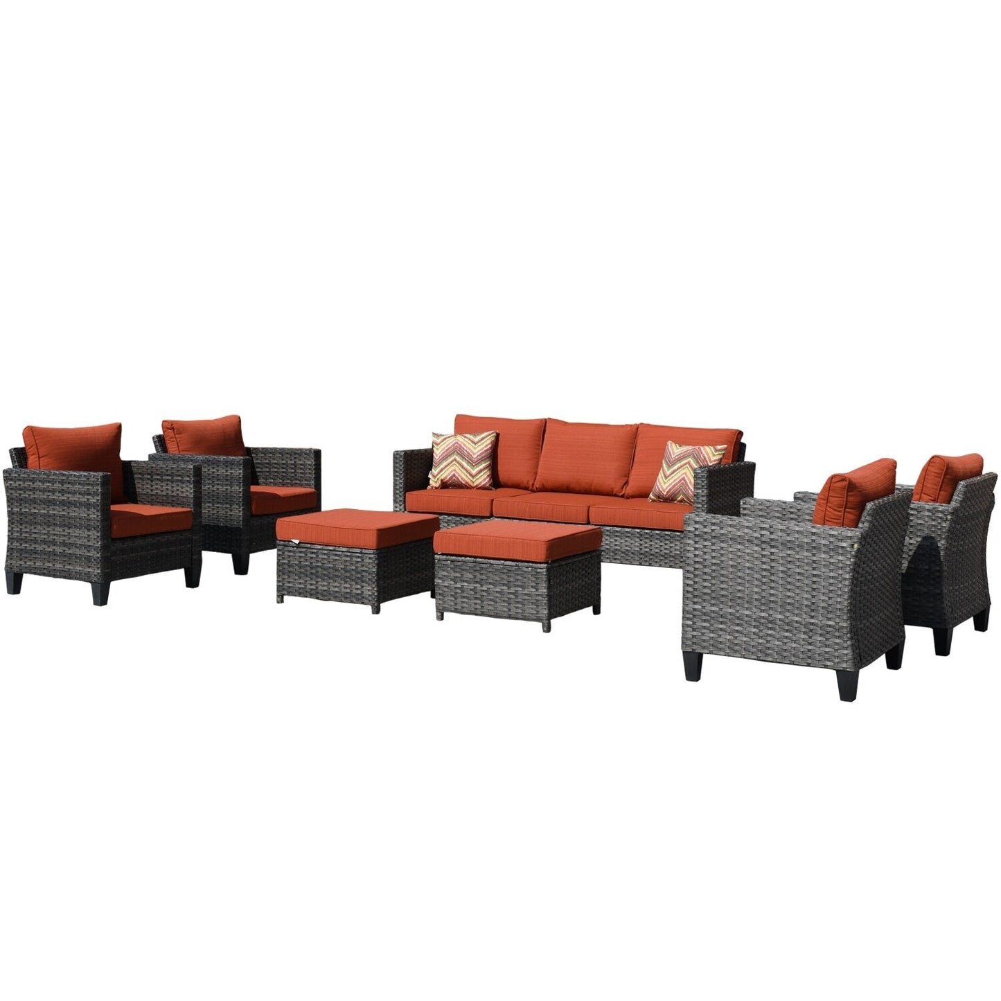 Set da conversazione in vimini per esterni OVIOS da 7 pezzi