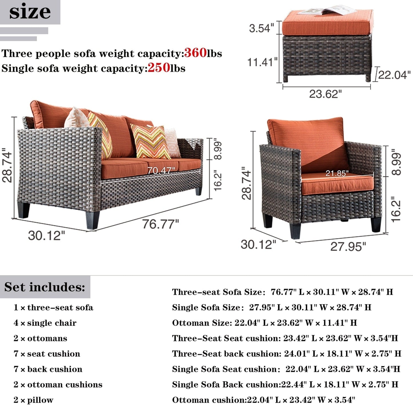 Set da conversazione in vimini per esterni OVIOS da 7 pezzi