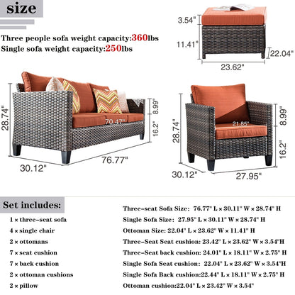 Set da conversazione in vimini per esterni OVIOS da 7 pezzi