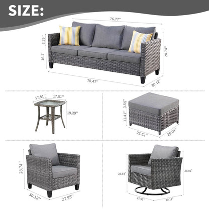 Set di mobili da conversazione in vimini da giardino OVIOS da 8 pezzi con sedie girevoli