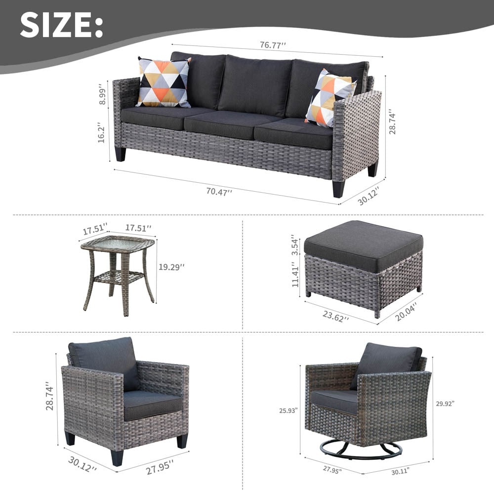 Set di mobili da conversazione in vimini da giardino OVIOS da 8 pezzi con sedie girevoli