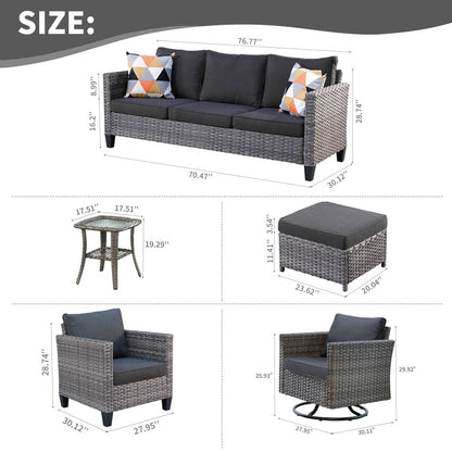 Set di mobili da conversazione in vimini da giardino OVIOS da 8 pezzi con sedie girevoli