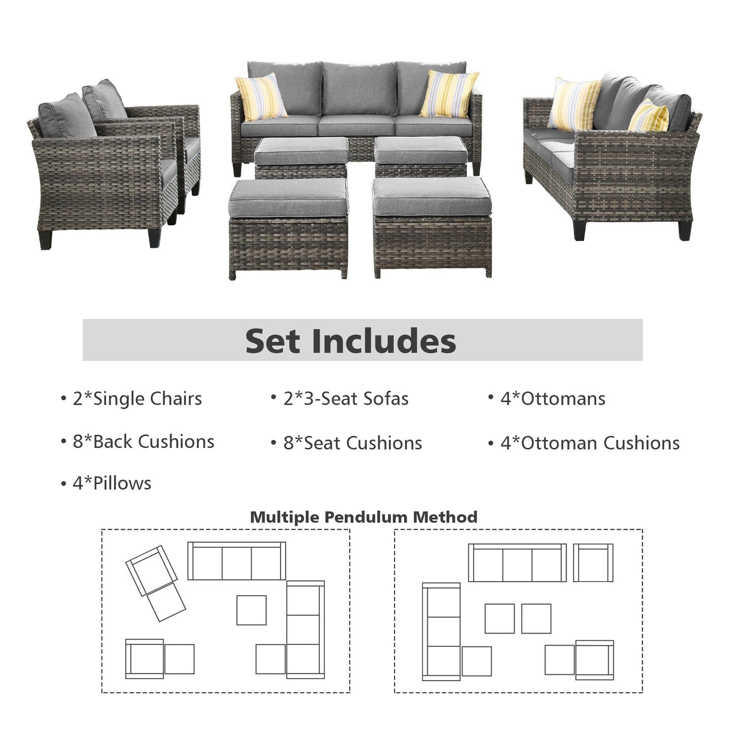 Set di mobili componibili da esterno con schienale alto in vimini da 8 pezzi OVIOS