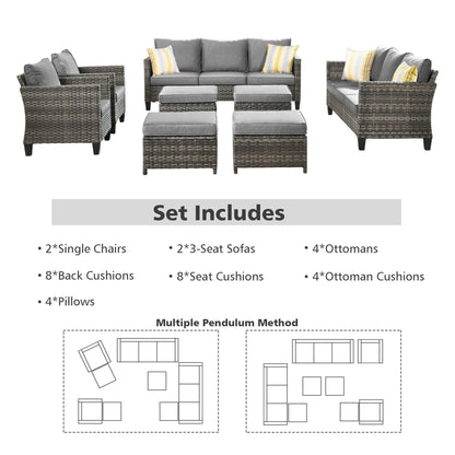 Set di mobili componibili da esterno con schienale alto in vimini da 8 pezzi OVIOS