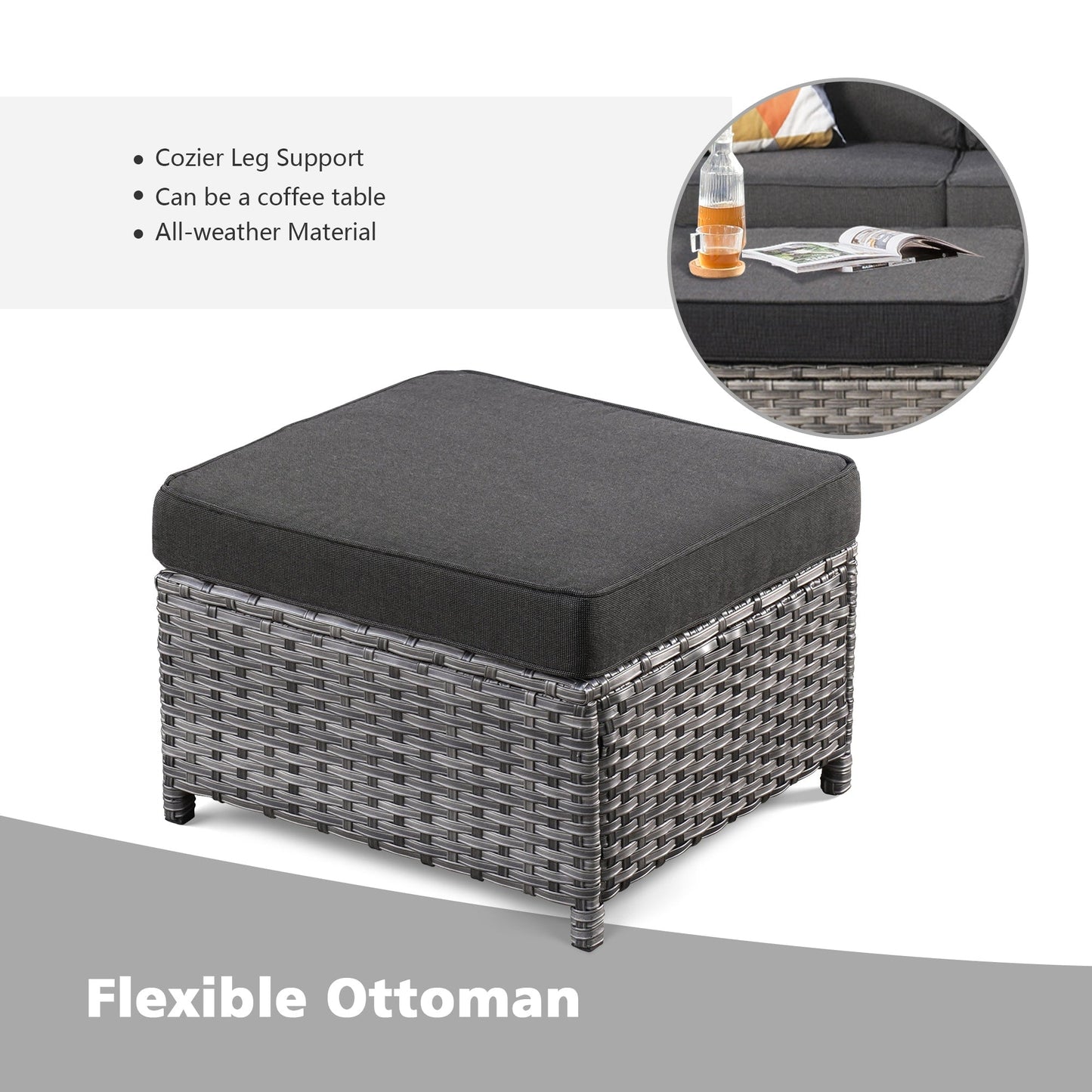 Set di mobili componibili da esterno con schienale alto in vimini da 8 pezzi OVIOS