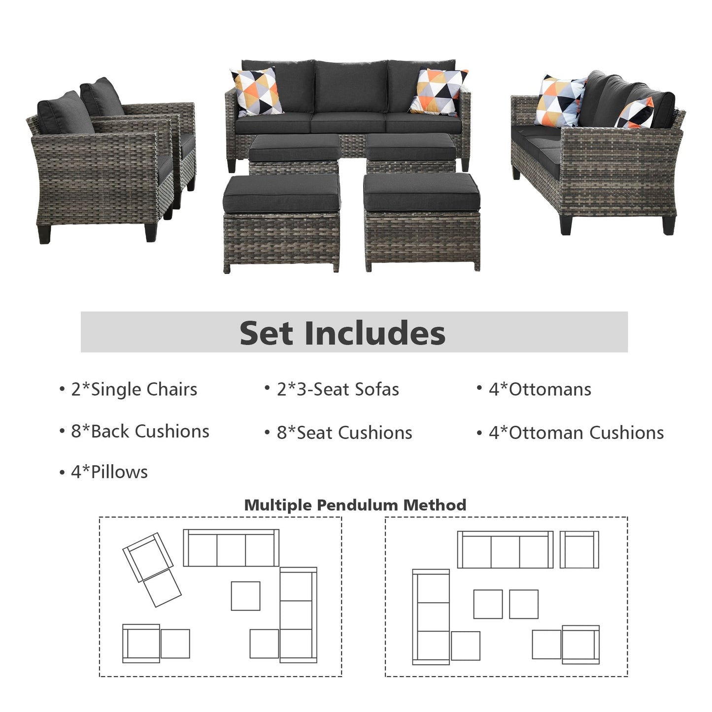 Set di mobili componibili da esterno con schienale alto in vimini da 8 pezzi OVIOS