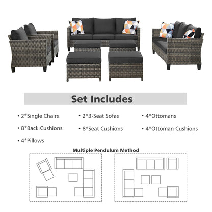 Set di mobili componibili da esterno con schienale alto in vimini da 8 pezzi OVIOS