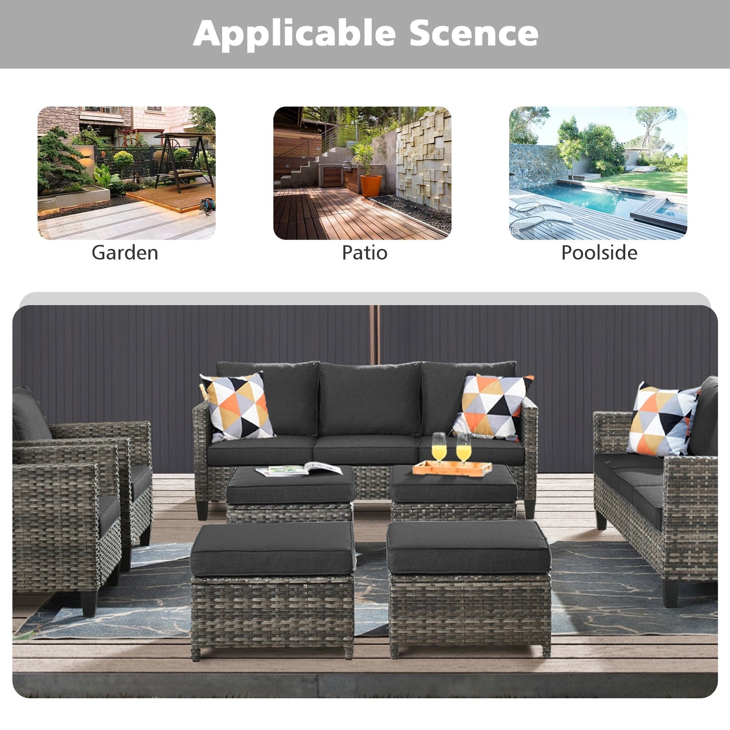 Set di mobili componibili da esterno con schienale alto in vimini da 8 pezzi OVIOS