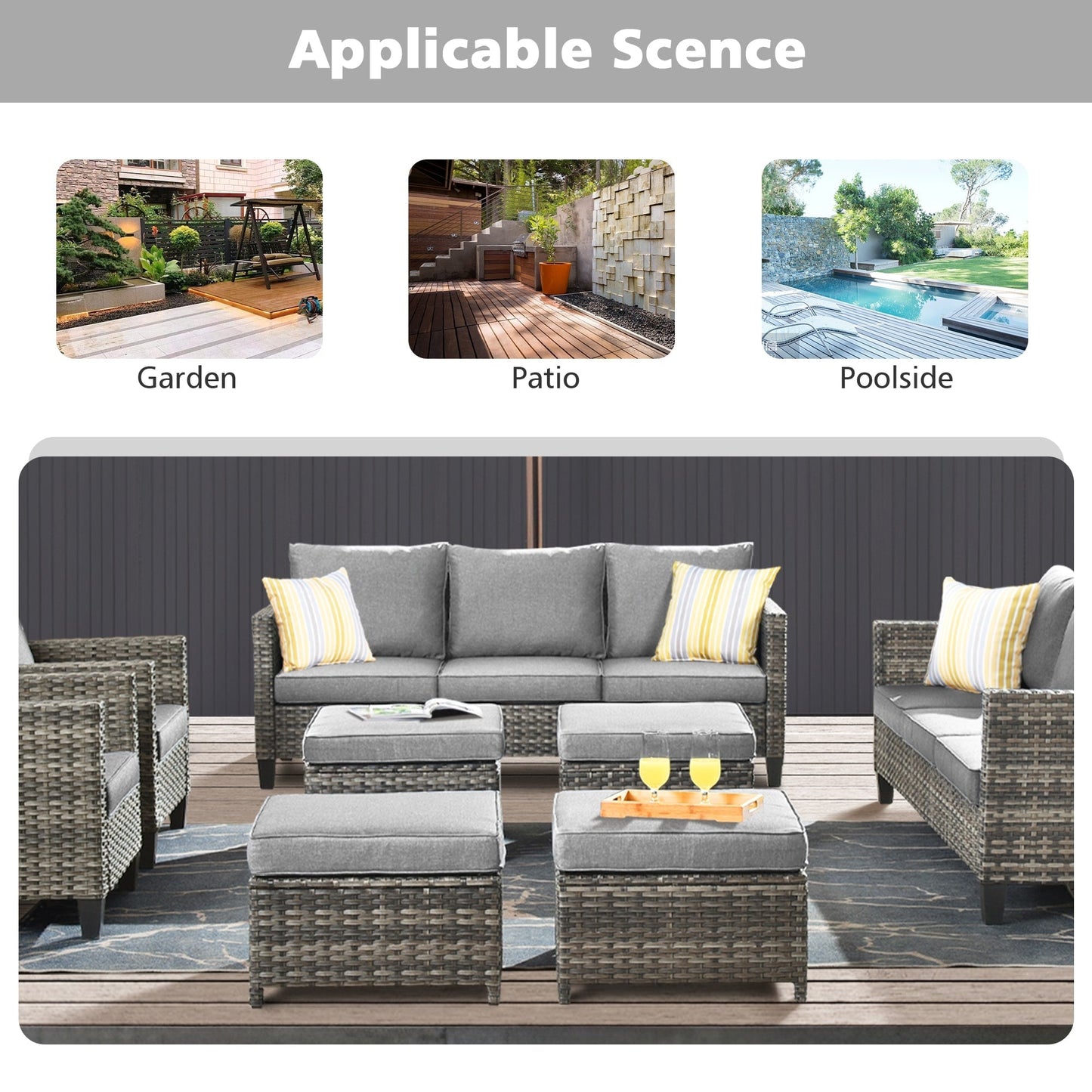 Set di mobili componibili da esterno con schienale alto in vimini da 8 pezzi OVIOS