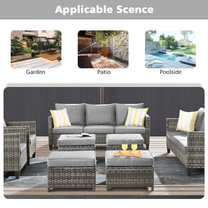 Set di mobili componibili da esterno con schienale alto in vimini da 8 pezzi OVIOS