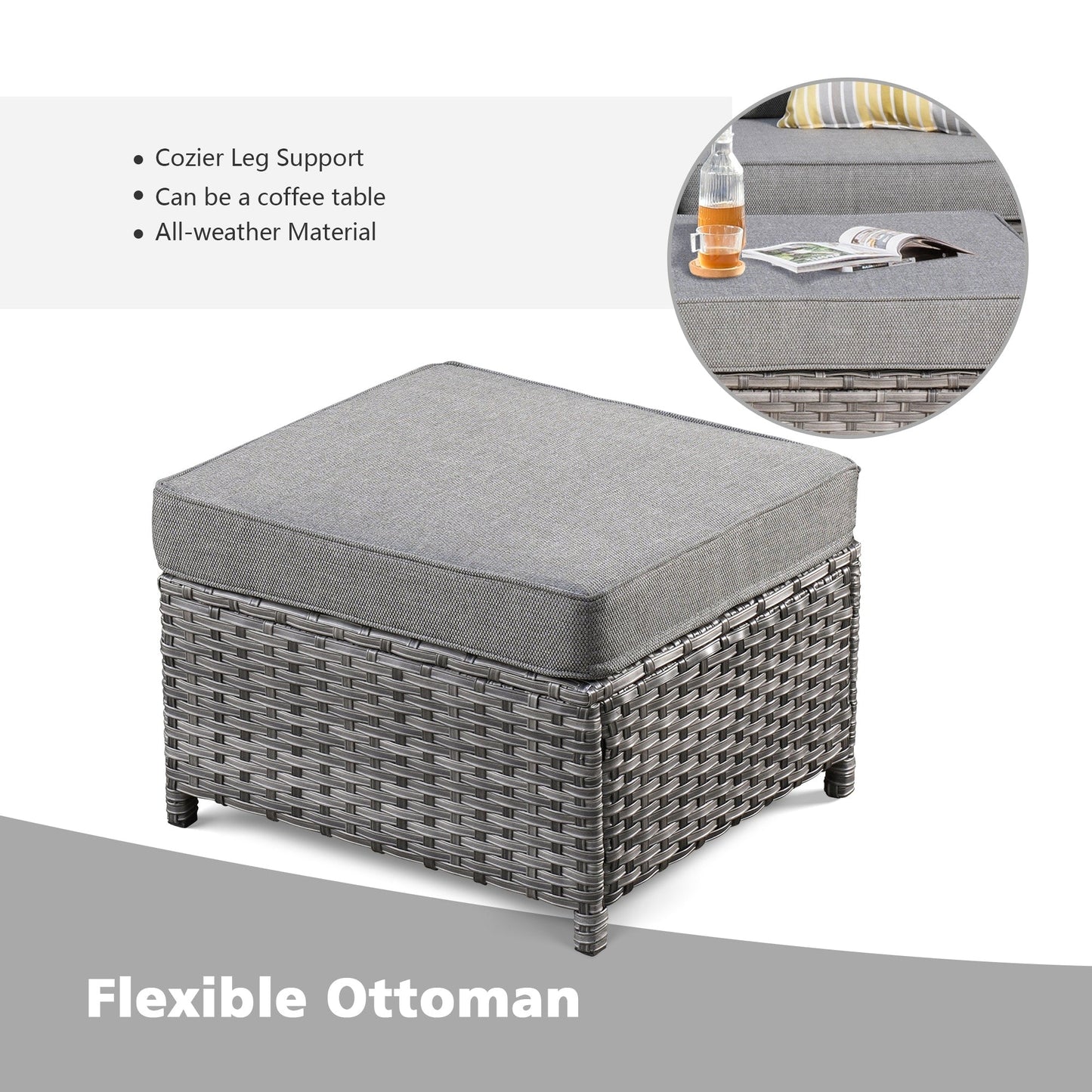 Set di mobili componibili da esterno con schienale alto in vimini da 8 pezzi OVIOS