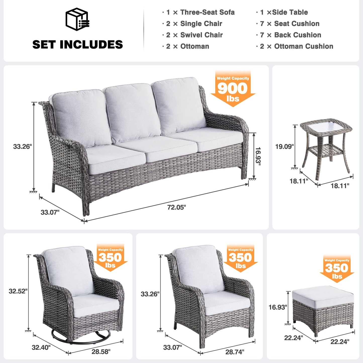 Set di 8 sedie girevoli in vimini per patio OVIOS