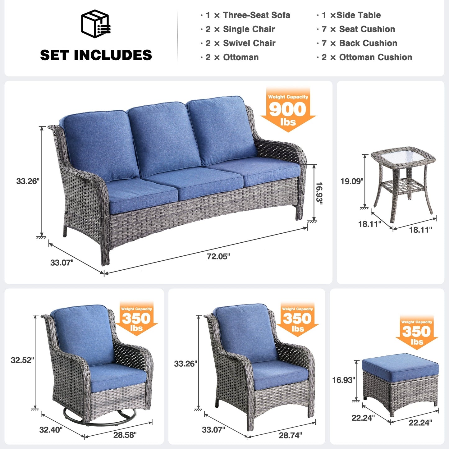 Set di 8 sedie girevoli in vimini per patio OVIOS