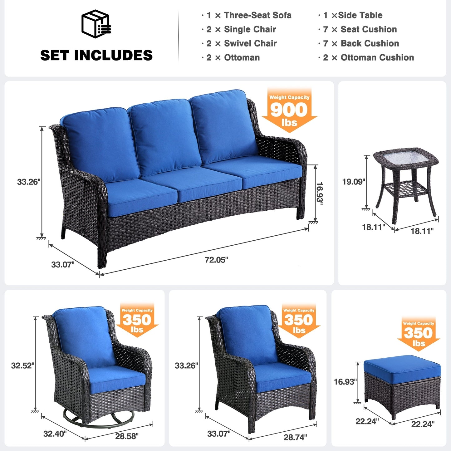 Set di 8 sedie girevoli in vimini per patio OVIOS