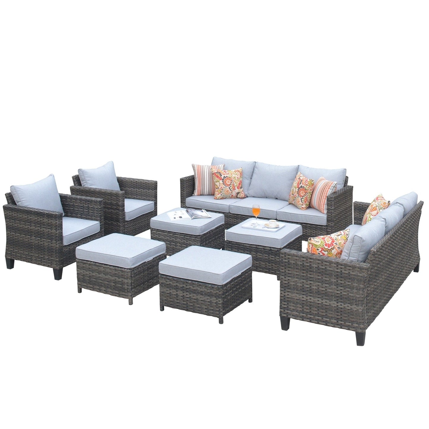 Set di mobili componibili da esterno con schienale alto in vimini da 8 pezzi OVIOS