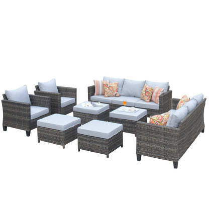 Set di mobili componibili da esterno con schienale alto in vimini da 8 pezzi OVIOS