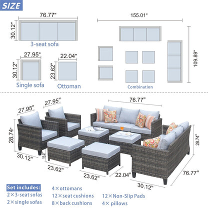 Set di mobili componibili da esterno con schienale alto in vimini da 8 pezzi OVIOS