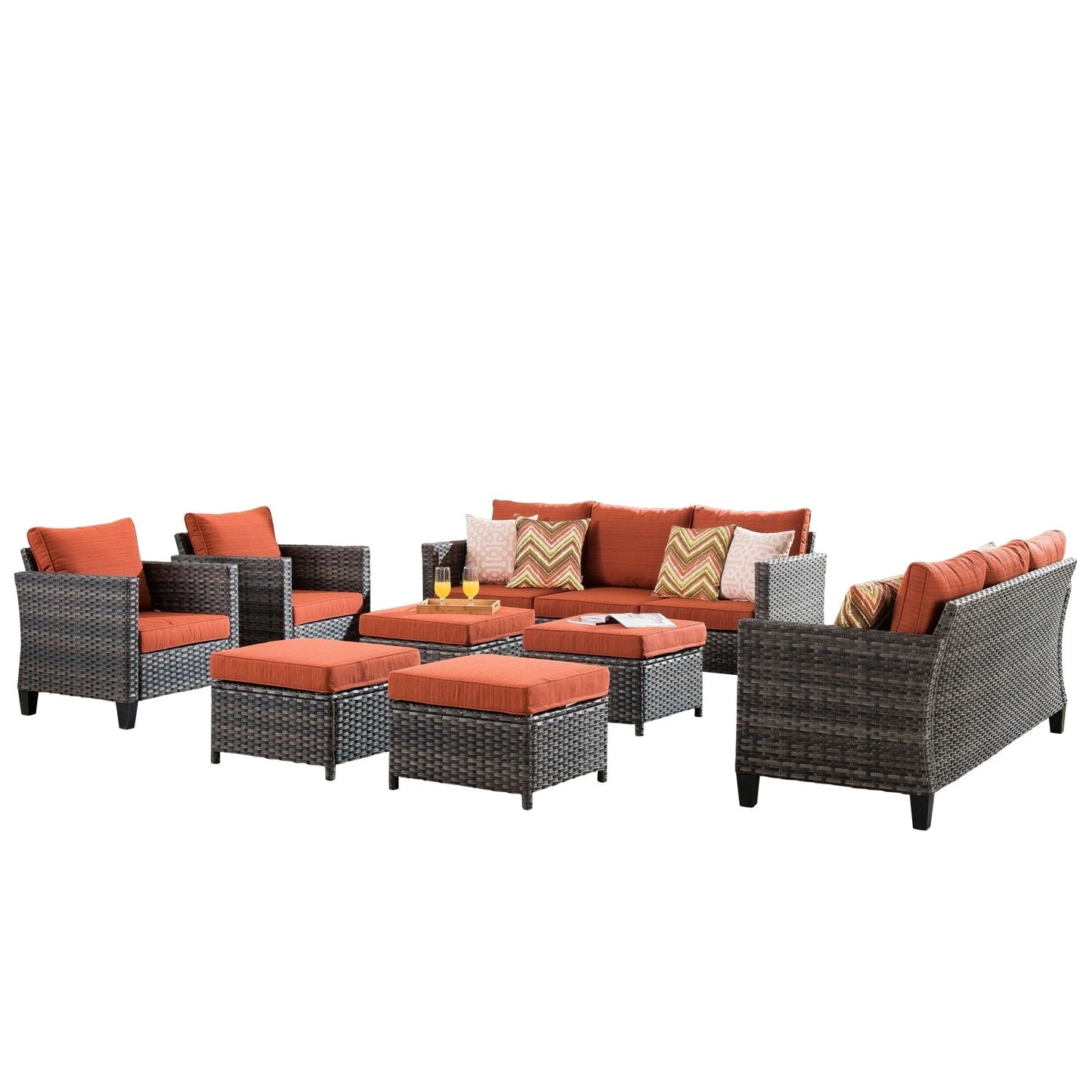 Set di mobili componibili da esterno con schienale alto in vimini da 8 pezzi OVIOS