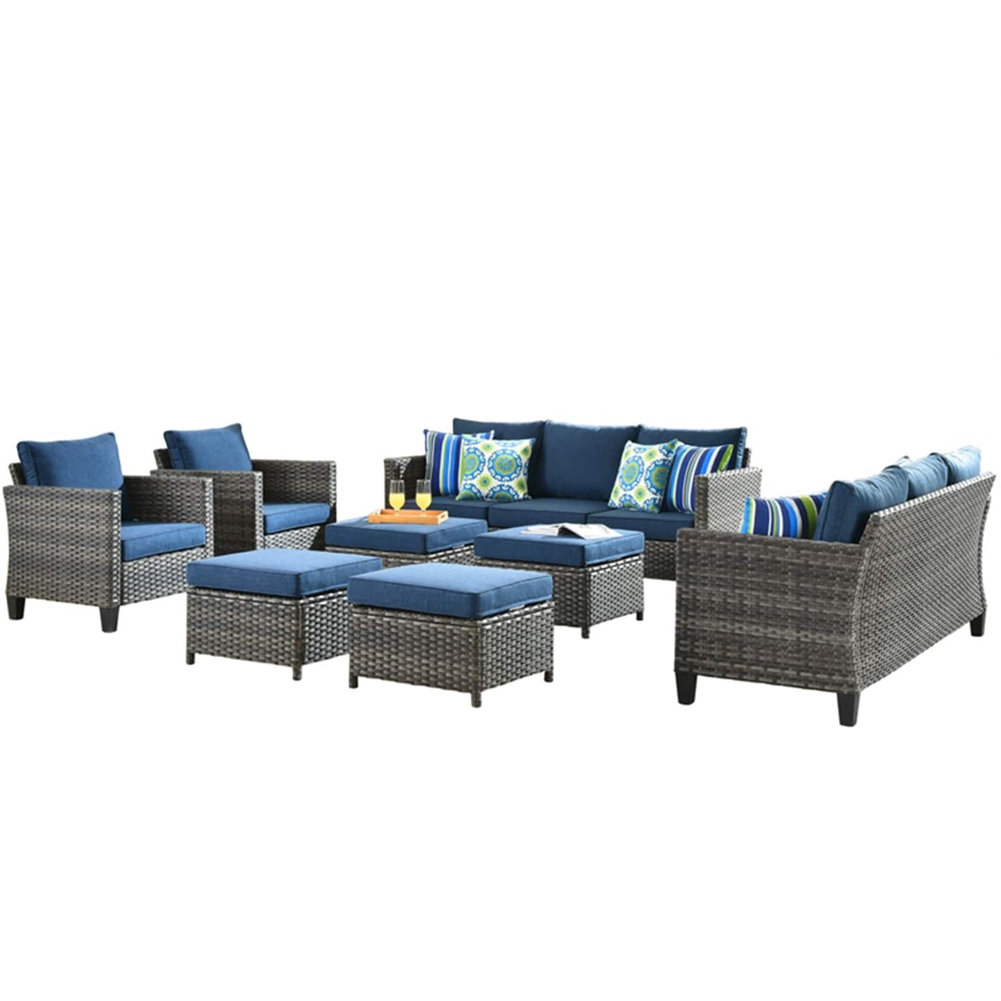 Set di mobili componibili da esterno con schienale alto in vimini da 8 pezzi OVIOS