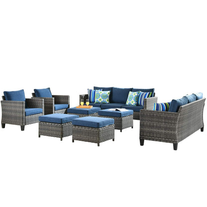 Set di mobili componibili da esterno con schienale alto in vimini da 8 pezzi OVIOS