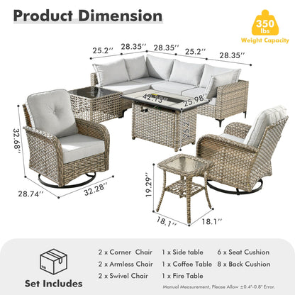 Set di 9 sedie girevoli in vimini per esterni OVIOS con tavolo da fuoco