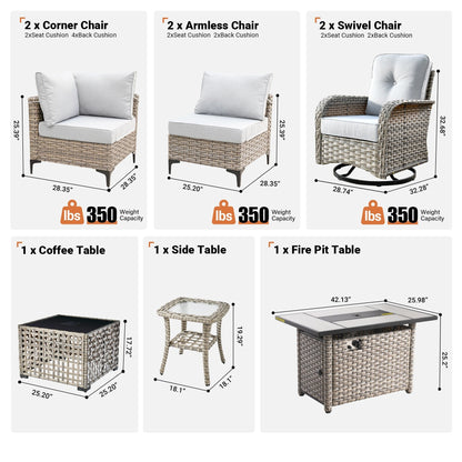 Set di 9 sedie girevoli in vimini per esterni OVIOS con tavolo da fuoco