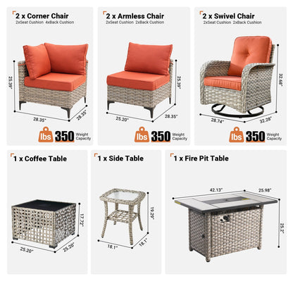 Set di 9 sedie girevoli in vimini per esterni OVIOS con tavolo da fuoco