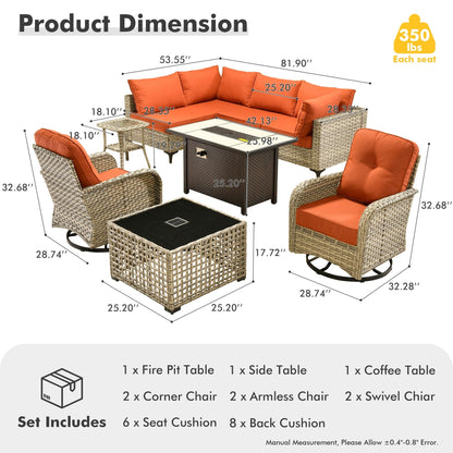 Set di 9 sedie girevoli in vimini per esterni OVIOS con tavolo da fuoco