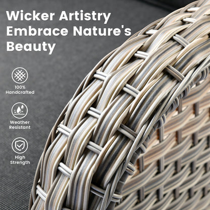 Set di 9 sedie girevoli in vimini per esterni OVIOS con tavolo da fuoco