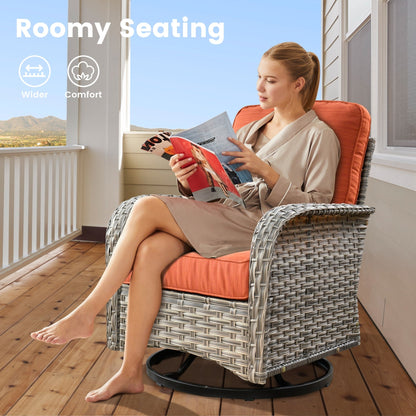 Set di 9 sedie girevoli in vimini per esterni OVIOS con tavolo da fuoco