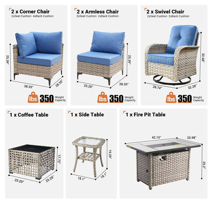 Set di 9 sedie girevoli in vimini per esterni OVIOS con tavolo da fuoco