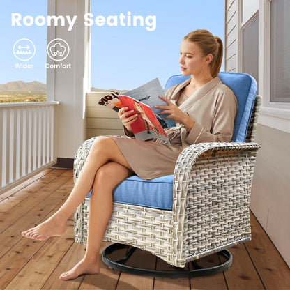 Set di 9 sedie girevoli in vimini per esterni OVIOS con tavolo da fuoco