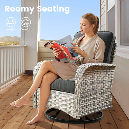 Set di 9 sedie girevoli in vimini per esterni OVIOS con tavolo da fuoco