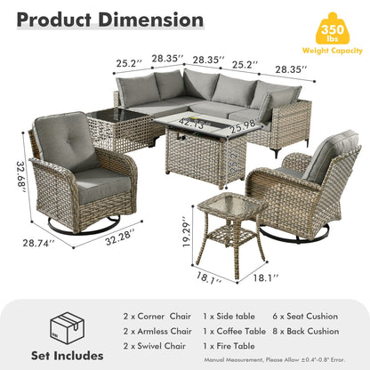 Set di 9 sedie girevoli in vimini per esterni OVIOS con tavolo da fuoco